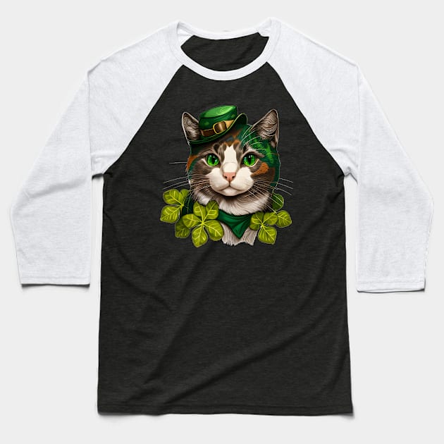 Happy Cute Cat St. Patrick's Day Baseball T-Shirt by Lisa L. R. Lyons